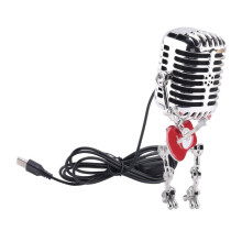 Lampe de Bureau Robot Microphone Vintage de Style RéTro, Lampe de Table à Variateur Tactile Robot Microphone Vintage Rouge