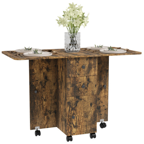 Homcom HOMCOM Folding Dining Table for 4-6 Drop Leaf Table on Wheels Rustic Brown 1