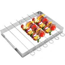 Suporte para Espetos de Churrasco em Aço Inoxidável, Espetos Metálicos Dobráveis e Giratórios com 6 Espetos para Shish Kebab