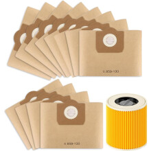 Vacuum Cleaner Bags for  WD3 1629 MV3 A2201/2204/2554/2604, and Cartridge Filter for  6.414-552.0