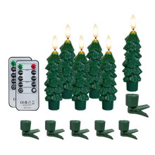 6 Stuks Kerstboomkaarsen Vlamloos Groene Wax LED-Kaarsen op Batterijen LED-Raamkaars met Afstandsbediening en Timer