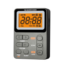 Multifunctional LED Display AM FM Pocket Radio Portable Radio Type-C Charging 3.5mm Jack for Sports Outdoor-Gray