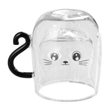 Glasmugg Dubbelväggig 250ml Söt Katt Hem Kaffemugg med Handtag för Varm och Kall Mjölk Te Juice Transparent Dryckesglas A