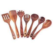 Wooden Kitchen Cooking Utensils, 7 Pcs Wooden Spoons and Spatula for Cooking Cookware for Kitchen Decor