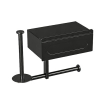 1pc Sleek Black Wall - Mounted Toilet Paper Holder with Shelf - No - Drill, Bathroom Organizer for B