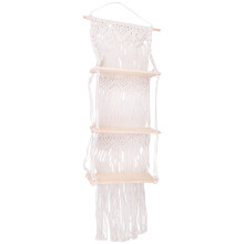 Boho Makramee Wandbehang Regal 3 Tier Handgefertigte Gewebte Quaste Holz Organizer Regale Wand Schwimmende KleiderbüGel für Wohnkultur