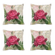 4X Vintage Floral/Flower Flax Decorative Throw Pillow Case Cushion Cover Home Sofa Decorative(Rose Flower)