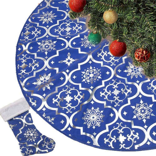 Saia para áRvore de Natal de 48 Polegadas com Capa Macia para DecoraçãO de Tapete de Floco de Neve e Saia para áRvore de Fazenda, Azul