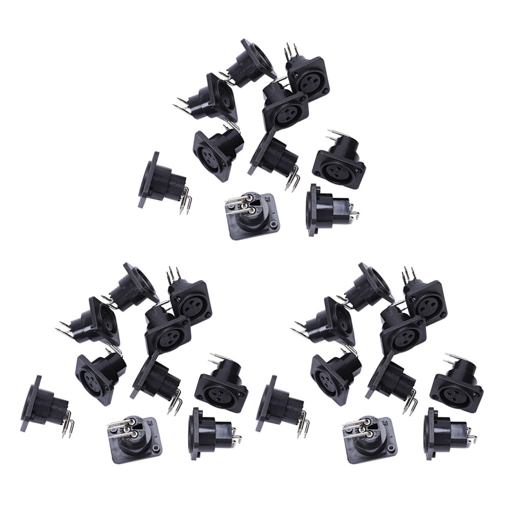 30Pcs Xlr 3Pin Female Jack Panel Mount Chassis Pcb Socket Connector Black 4714017316615