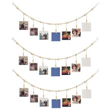 3 StüCk HäNgende Foto-Wanddekoration, Boho-Holzperlengirlande, Collage-Bilderrahmen mit 7 Holzklammern für Zuhause, BüRo