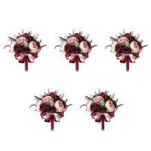 5X Burgundy Dusty Rose Bouquet - Champagne Blush Blooming Peony with Eucalyptus Real Perfect Bridal Wedding Flowers