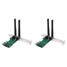 2X Carte Sans Fil WiFi Adaptateur PCI-E Express Vers PCI-E avec 4 Antennes Externes pour PC