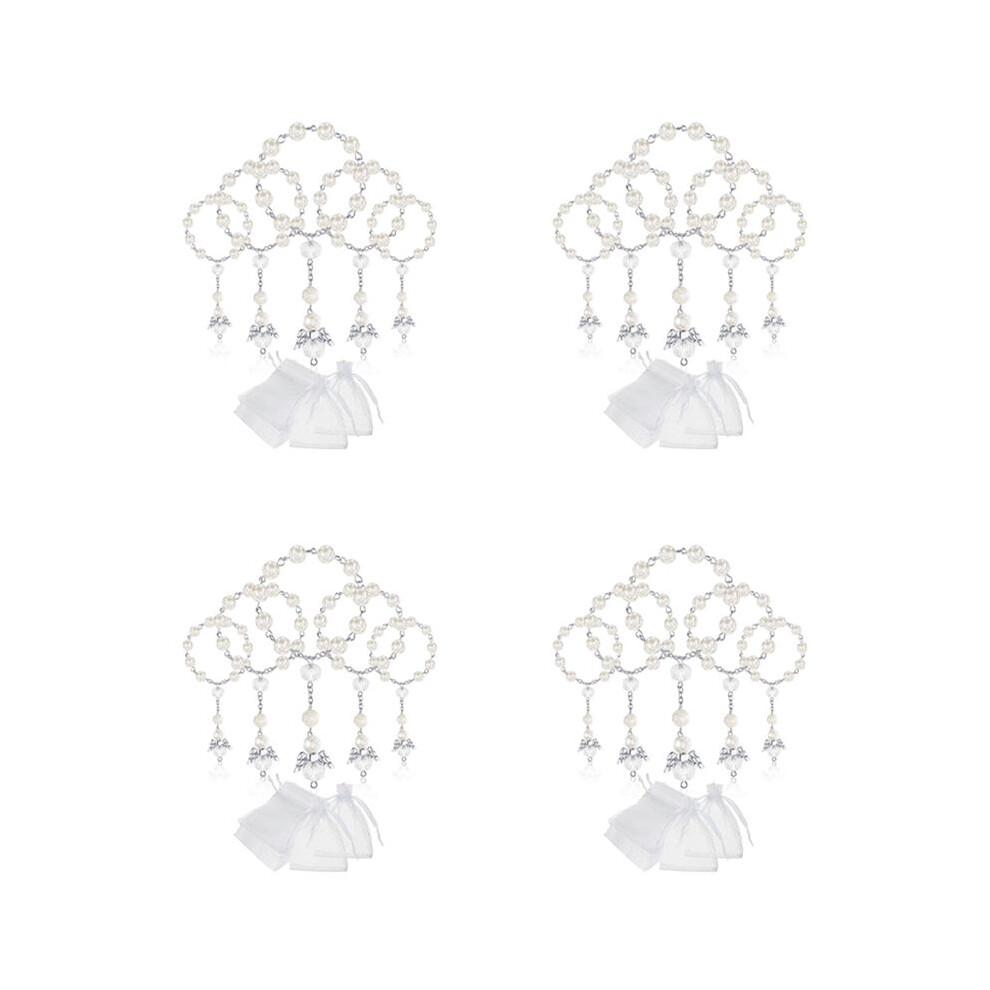 120 Pcs Baptism Acrylic Rosary Beads  Rosaries Angel with Organza Bags for the First Communion Baptism Party Favors