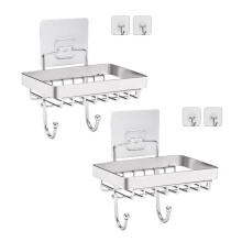 2X Porte-Savon pour Salle de Bain avec Crochet éponge, Porte-Savon pour Douche Fixé AU Mur, Adhésif pour Plateau D'égouttement de Savon