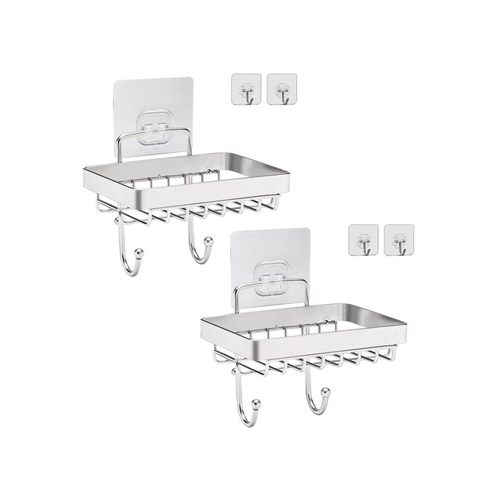 2X Soap Dish Holder For Bathroom With Sponge Hook,Bar Soap Holder For Shower Wall Mounted,Soap Drainer Tray Adhesive 4712483984666