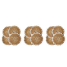 Ronde Placemats Set van 12, Boho Geweven Jute Tafelmatten met Pompom Kwastje voor Eetkamer Keuken Tafel Decor (Witte Bal)
