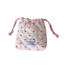 Cherrys Print Cotton Drawstring Bag Portable Cloth-Pink