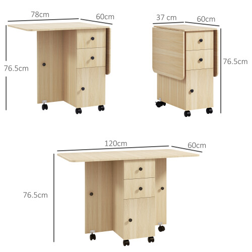 Homcom HOMCOM Folding Dining Table for 4-6 Drop Leaf Table on Wheels Natural Wood 2