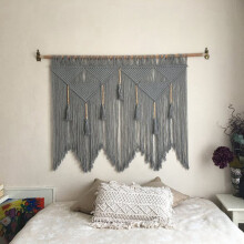 2X Macrame Appeso A Parete Tessuto Bohemien in Corda di Cotone Intrecciata Boho Home Decor Bianco Panna