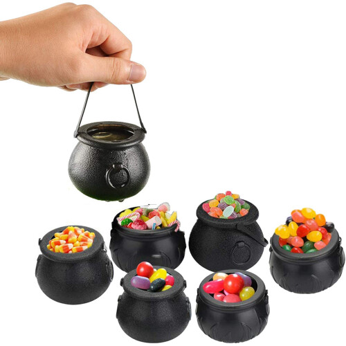 72 Pack Plastic Black Witch Candy Bowls Cauldrons,Pot with Handle ,for Halloween, Easter, St Patrick's Day Party Favors 2