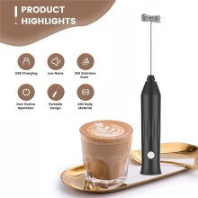 Electric Milk Frother Handheld Wireless Milk Frother USB Rechargeable Coffee Stirrer Electric Hand Mixer Black