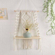2X Boho Macrame Wall Hanging Shelf Handmade Woven Tassel Rack Wood Floating Storage Hanger for Home Wall Decor