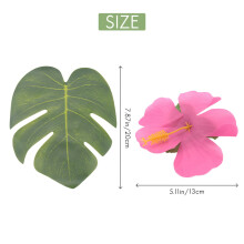 180 Pcs Tropical Party Decoration Supplies 8 Inch Tropical Monstera Leaves and Hibiscus Flowers, Simulation Leaf