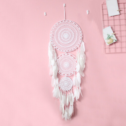 2X Extra  Boho Dream Catcher con 3 CíRculos Colgante de Macramé de Plumas Blancas