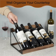 Étagère à Vin Rouge en Bois, de Bureau, Inclinée, en Fer et Bois, avec Support pour Plusieurs Bouteilles de Vin Rouge