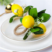 Ronds de Serviette Citron Ensemble de 12 Porte-Serviettes Feuille de Vigne Citron pour Décor de Table à Manger Banquet Mariage Anniversaire Noël B