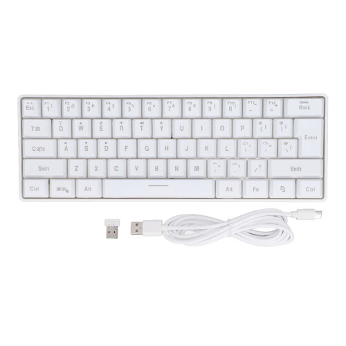 3 Mode 61-Key RGB Wireless Bluetooth Wired White Keyboard with 2000mAh 1