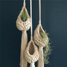 3X Boho Macrame Air Plant Hanger Tillandsia Hanging Basket Rope Holder Flower Home Decor (10CM)