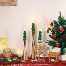 Lot de 6 Bougies de Noël Sans Flamme en Cire Verte, Bougies LED Coniques à Piles, Bougies de Fenêtre LED avec Télécommande et Minuterie