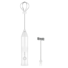 -Elektro-Milchaufschäumer, Kabelloser Handmilchaufschäumer, USB-Wiederaufladbar, Kaffeerührer, Elektrischer Handmixer, Weiß
