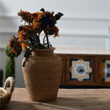 2X Rattan Gewebte Vase Kunst Vase Mode Tisch Dekoration Pflanzen Blumen Topf Faddish Hause Garten Bedarf Blume