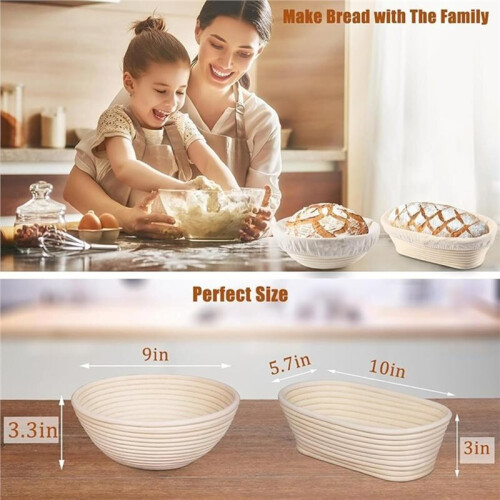 Circular Fermentation Basket Scraper, Flour Mixer, Bread Tool Set,Bread Baking Tools and Supplies,Rattan Proofing Basket 2