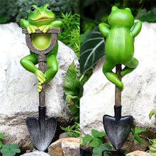 Groda Staty Staty Utomhusdekoration Groda med Spade VäXtdekor Landskap Harts Skulptur PresentkonsttillbehöR