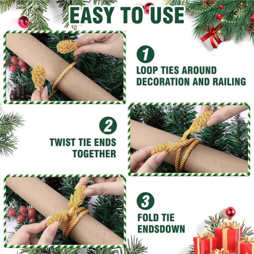 12 Unidades de 50 cm (20 Polegadas) de Abraçadeiras de Natal Reutilizáveis e Flexíveis para Guirlandas e Coroas de Natal, Ideais para Corrimãos de 2
