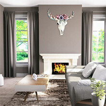 Resin Longhorn Cow Skull Wall Hanging Decor,Flower Cow Skull Wall Decor Nursery Decor Resin Ornament with Hanging,L