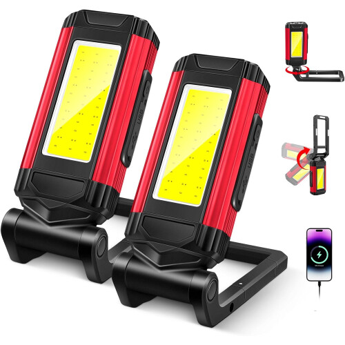 Rechargeable LED Work Light Magnetic Flashlight Portable 7 Flashlight Mode With Magnetizable Base Rotatable Stand 360