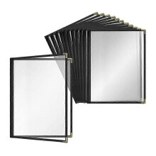 12 Pack Cafe Style Menu Cover, Double Edge, Crystal Clear Vinyl (Black, 2 Pages/4 Views - 8.5 Inch X