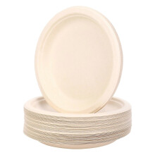 100 Pack 7in Compostable Round Bagasse Paper Plates,Biodegradable Sugarcane Fibre