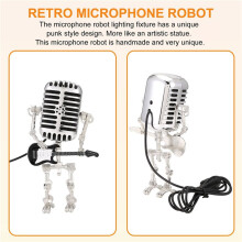 Mic Robot,Retro Style Microphone Robot Table Lamp,Holding Guitare Night Light,Vintage Microphone Robot Desk Lamp Black