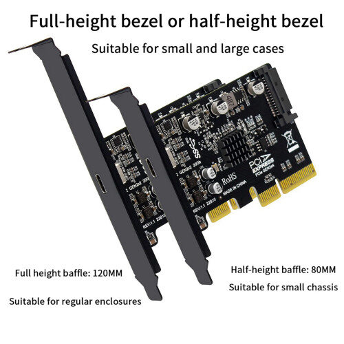 2X Placa PCIE USB Tipo C PCI-Express 4X para USB 3.2 Gen 2X2 (20 Gbps) Chipset ASM3242 para Windows 8/10/Linux 2