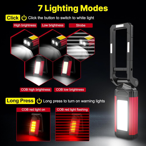Rechargeable LED Work Light Magnetic Flashlight Portable 7 Flashlight Mode With Magnetizable Base Rotatable Stand 360 1