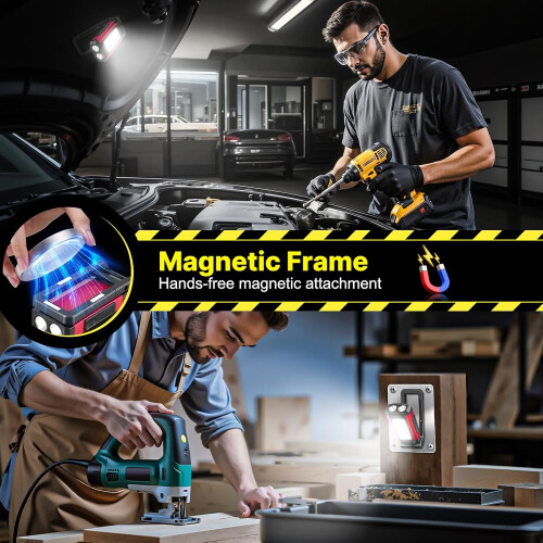 Rechargeable LED Work Light Magnetic Flashlight Portable 7 Flashlight Mode With Magnetizable Base Rotatable Stand 360 2
