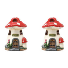 2X Paddestoel Huis Solar Lamp Hars Ambacht Tuinieren Tuin Miniatuur Fairy Landschap Huis Decoratie Ornament