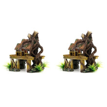 2X Aquarium Decoration Artificial Fish Reptile House Shelter Fish Tank Landscaping Resin Building Ornaments Decor