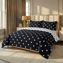 (King, Black and White Dotted) 3pc Reversible Polka Dot Duvet Cover Set Brushed Microfiber Bedding Single Double King Super King with Pillowcases