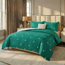 (King, Green and White Dotted) Reversible Polka Dot Duvet Cover Set - Brushed Microfiber Bedding with Pillowcases, Single Double King Super King